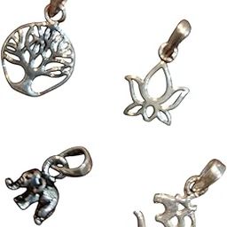 925 Sterling Silver Small Charms Pendant For Chain Necklace And Bracelet Combo 4 Pieces Om, Lotus, Elephant And Tree Of Life-image-24