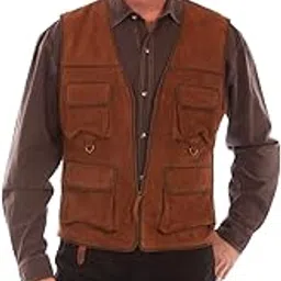 Western Vest Mens Four Pocket Leather Zip Front Brown F0_1060-image-12
