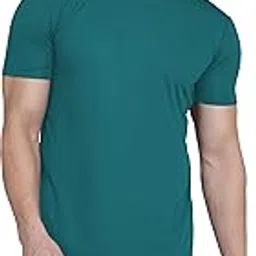 TQH Men Solid Round Neck Polyester Teal Blue Tshirt-image-67