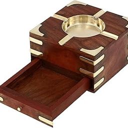 Online Global Stores Handcrafted Decorative Wooden Ashtray with Cigarette Storage Case Box Drawer 4.5X 2.5 Inch-23
