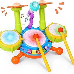 Qwick Click Kids Drum Set, Electric Musical Instruments with Flash Light Toys with 2 Drum Sticks, Beats Flash Light and Adjustable Microphone, for 3-12 Years Old Boys and Girls-picture-22