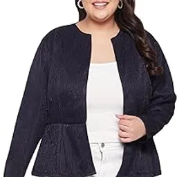 wild u Women Western Plus Size Stylish Trendy Latest Front Open Shimmer Evening Blazer (Navy Blue, Size : 3XL-7XL)-picture-7