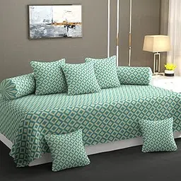 Decozom Stylish Threads Heavy Cotton 8 Pieces Diwan Set ||1 Single Bedsheet, 2 Bolster Covers, 5 Cushion Covers || :- Sky Small Box-image-30