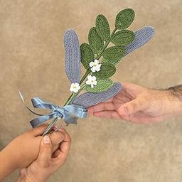 Happy Threads | Handmade Crochet Green Leafy Bouquet with White Flowers – Minimalist Father’s Day Gift | Elegant Floral Decor for Office Desk & Home | Unique Gift for Dad, Boss, or Mentor-image-54