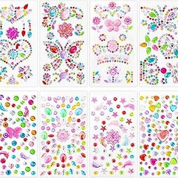 8 Sheet Rhinestone Self Adhesive Face Cute Jewels Stickers for Girls Gem Acrylic Color for Kids DIY Crafts, Makeup, Nail Art and Decorations-27