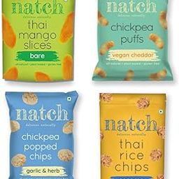 natch Perfect For Kids Snack Bundle - All Natural Mango Slices, Vegan Cheddar Chickpea Puffs, Garlic & Herb Popped Chips And Sesame Rice Chips (Pack Of 4) - 0.39 Kg-image-31