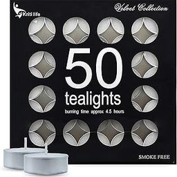 Kriti Life Tealight Candles 100% Paraffin Wax 4.5 Hours | Set of 50 Pcs | Smokeless & Unscented | Dripless White Perfect Candles for Home Decor-image-89