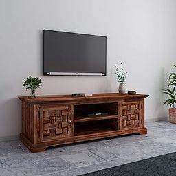 Furinno sheesham wood standard tv entertainment unit multipurpose display storage cabinet with 2 door and 2 shelf for living room bedroom home office hotel (natural brown finish)-image-24