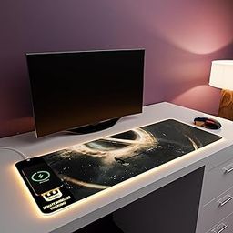 JCBL ACCESSORIES RGB Light Gaming Mouse Pad with 15W Fast Wireless Charger for PCs, Laptop, Nylon Side Stitched with Non-Slip Rubber Base, Keyboard Mouse Pad, Ideal for Office & Home (The Black Hole)-5