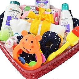 Silakaari Kids New Born Baby Shower Gift Set & Hamper For Girls (15 Pcs) | 2 Set Of Clothes,1 Himalaya powder, 1 Himalaya Oil, 1 Himalaya Soap, 1 pair of Socks, 1 Baby Cap, 1 Bib, 1 Pacifier, 1 Nail clipper, 2 Rattle, 1 Teether, 1 Mittens, 1 Red Basket.-8
