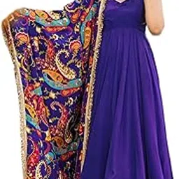 miss clothing Designer Anarkali Dress Set, Royal Purple, Printed Dupatta | Straight Kurta Pant Dupatta | Kurta Set with Dupatta for Women | Suit Set | Ethnic Set | Printed Kurta Set-picture-4
