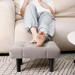 Velvet Wooden Step Stool for Adults Velvet Upholstered Small Ottoman Foot Rest Stools Modern Rectangle Foot Stool Pouf Ottoman Sofa Footrest for Couch Chair Living Room (Footrest_GREY)-30