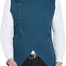 Teal Blue Cotton Waistcoat for Men(HYPM02480)-image-57