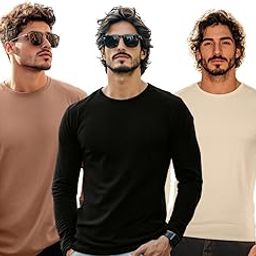 Pure Cotton Round Neck Regular Fit Solid Full Sleeve T-Shirt Pack of 3 Combo for Men (Colors: Swanwhite, Green, Navy, Black, Cork, White & Maroon)-7