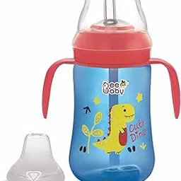 BEEBABY Dino 2 in 1 Spout & Straw Sippy Cup for Baby, Interchangeable Leak Proof, Anti-Spill, Easy to Hold Sipper for Toddlers. 100% BPA Free. (Blue, 240 ML)-picture-29