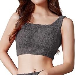 Women Winter Warm Soft Fleece Bralet Bra Tank Thermal Plush Vest Crop Top - Free Size-image-2