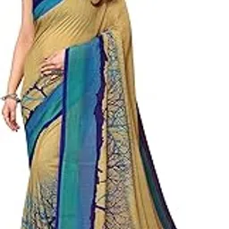anand sarees Women's Ombre, Striped, Floral Print Georgette Saree with Matching Blouse Piece | Stylish & Beautiful Fancy Saree for Festivals, Parties, Weddings, Casual Outings (Beige)-picture-40