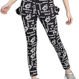 D’Chica Printed Sports Leggings with Side Pockets & Ruffles for Women, High Waist Yoga Tight for Womens & Girls, Activewear Pants, Running Tights for Dancing, Yoga, Cycling & Casual Wear Black-image-19