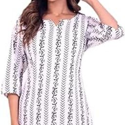 Women's V-Neck Blouse with Chevron Print Pattern, 3/4 Sleeve, White and Black-image-21