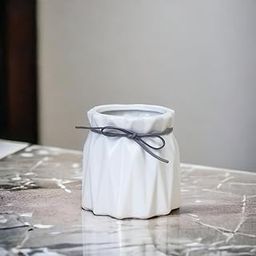 Art Street Decorative Ceramic Flower Vase, Origami Pear Shaped Modern Vases for Desk Decoration Table Bookshelf Flower Pot for Home, Office, Living Room, Bedroom (White, Small Size: 9x9.8 Cm)-image-72