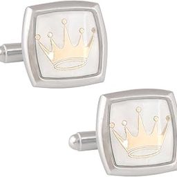 Men's Brass Silver Crown Royal Logo Cufflinks-image-87