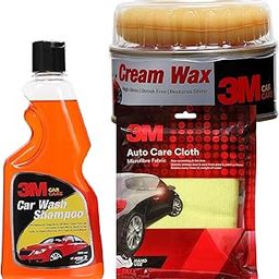 3M Combo of Cream Wax, Microfiber Cloth and Car Shampoo (500 ml) | High Foam | Streak Free | Glossy Car Care Combo-4