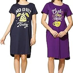 Plus Size Knee Length Premium Hosiery Cotton Night Dress | Short Nighty for Womens with Pocket | Graphic Print Night wear | Womens Short Dress Combo Pack of 2 (M-7XL)-image-13