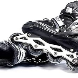 TOYLOGY ENTERPRISES Skates, Inline Roller Skating Adjustable Shoes 4 Wheeler Aluminium Body LED Flash Front Light for Boys, Girls and Adults Ages 6+ (Black)-18