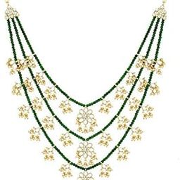 Designer Multi Stand Pearl & Kundan Maharaja Haar Groom Necklace Set for Men-image-0