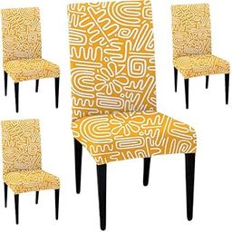 HOTKEI Pack of 4 Orange Printed 200 GSM Dining Table Chair Cover Stretchable Slipcover Seat Protector Removable 1pc Polyester Dining Chairs Covers for Home Hotel Dining Table Chairs-picture-27