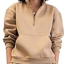 Beige Fleece Front Zipper Sweatshirt-image-12