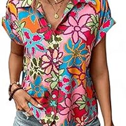 Shirt for Women Stylish Western|Shirt Type top|Short Sleeve|Fabric Rayon| Collar Neck |Bright Floral Print|Casual Regular fit-30
