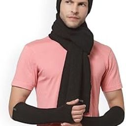 Acrylic Men's Black Pack Of 3 Knitted Mufflers Cap Arms Set-picture-8