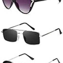 Unisex combo offer pack of 5 shades Unisex Fashion Sunglasses Set, 5 Pairs, Metal Frame, Black and Silver - Combo5-5342-image-60