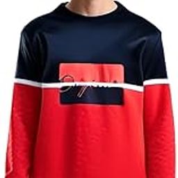 Men's Colour Block Sweater, Navy Blue and Red, Angora Wool Round Neck Full Sleeve Woolen Sweaters Winter Wear Pullovers for Men (in, Alpha, L, Regular, Red)-image-25