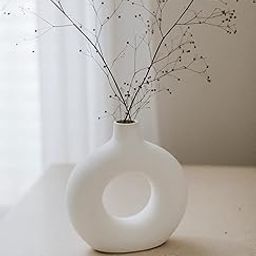 Farkraft Home Ceramic White Donut Vase with Pampas Grass (8 Inch - Set of 1) | Decorative Donut Vase for Dried Flowers and Pampas Grass | Vases for Home Decor, Living Room, Office Decor Ideas-image-80