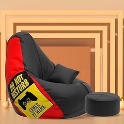 Pi Bean Bags with Beans Filled XXXXL Bean Bag with Free Cushion and Footrest - Official : PrintopiaBean Combo (Matching Color : Printed, Gamer at Work - Black Red)-image-22