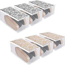 Kuber Industries Pack of 6 Shoe Cover | Waterproof Shoe Storage Bag | Travel Shoe Storage Bag | Side Visible Window Shoe Organizer | Shoe Protector Bag | Flower Quilted | Multi-36
