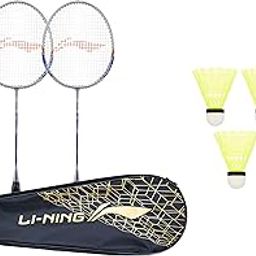 Li-Ning XP-80-IV Aluminium Badminton Racquet, Set of 2 with Free Full Cover(Grey/Green) & Li-Ning Shuttle-Smash(YS) Smash Nylon Shuttlecocks (Yellow) Combo-18