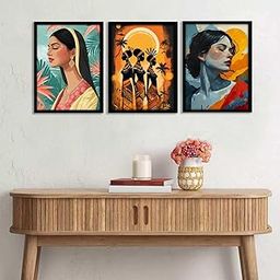 SHILP HANDICRAFT 3 Piece Set African Abstract Wall Art Poster Frame Painting for Wall Decoration MDF Frame, Wall Art for living room,Home, Office Restrorent-36