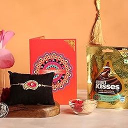 Frostick Designer Rakhi With Branded Chocolate for Bhaiya/Bhai/Brother With Greeting Card, Tilak Chawal And Silver coin (Hershey's kisses) (Random Design Rakhi)-image-38