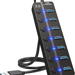 GLOBAL TECH 7-Port USB 3.0 Hub - Multi Port Adapter with Individual Switches & Lights - High Speed Data Transfer for Printer, PC, Flash Drive & More-17