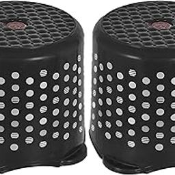Homestic Comfy Stool Dot Printed Multiuses Portable, Lightweight, Strong, Durable Plastic Bathroom/Step/Sitting Stool, Patla- Pack of 2 (Black)-46KM0153-5