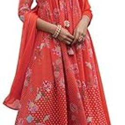 Women's Red Georgette Yoke Embroidery Gathered Kurta Set-28