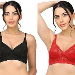 LIECRY Art Push Up Non Padded Full Coverage Non Wire Net & Lace Combo Bra for Women and Girls (Multicolored) Any RENDOM Color Will Send Design no NET 126-picture-5