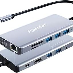 HiperAds USB C Docking Station, 12 in 1 Type C Adapter with VGA, Gigabit Ethernet, 100W PD, 4 USB2.0, 1 USB 3.0 Ports, SD/TF Card Reader Audio Compatiable with Type-C Laptops. (Space Grey)-7
