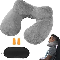 hannea HANNEA® Inflatable Travel Neck Pillow for Airplane Sleeping Blow Up Neck Support Air Pillow Traveling on Plane Long Flights Washable with Eye Masks and Earplugs-picture-3