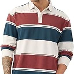 the souled store Popcorn Stripes: Bricklane Men and Boys Long Sleeve Spread Collar Striped Cotton Blend Regular Fit Textured Fabric Breathable Rugby Polos-picture-41