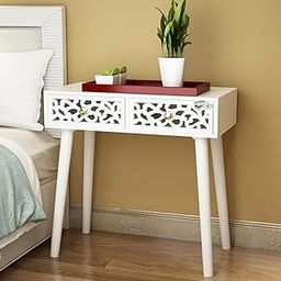 Dime Arts Shoppee Engineered Wood Bed Side Table With 2-Drawer Nightstand, Carved Drawer Design Accent Or End Table With Storage With Carving Design (White-New)-13