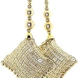 Handmade Golden Pillow Shaped latkan Ethnic Work Hanging Latkan for Saree Blouse Dupatta Lehenga (Golden with fancy pearls) Set of 1 Pairs-picture-37